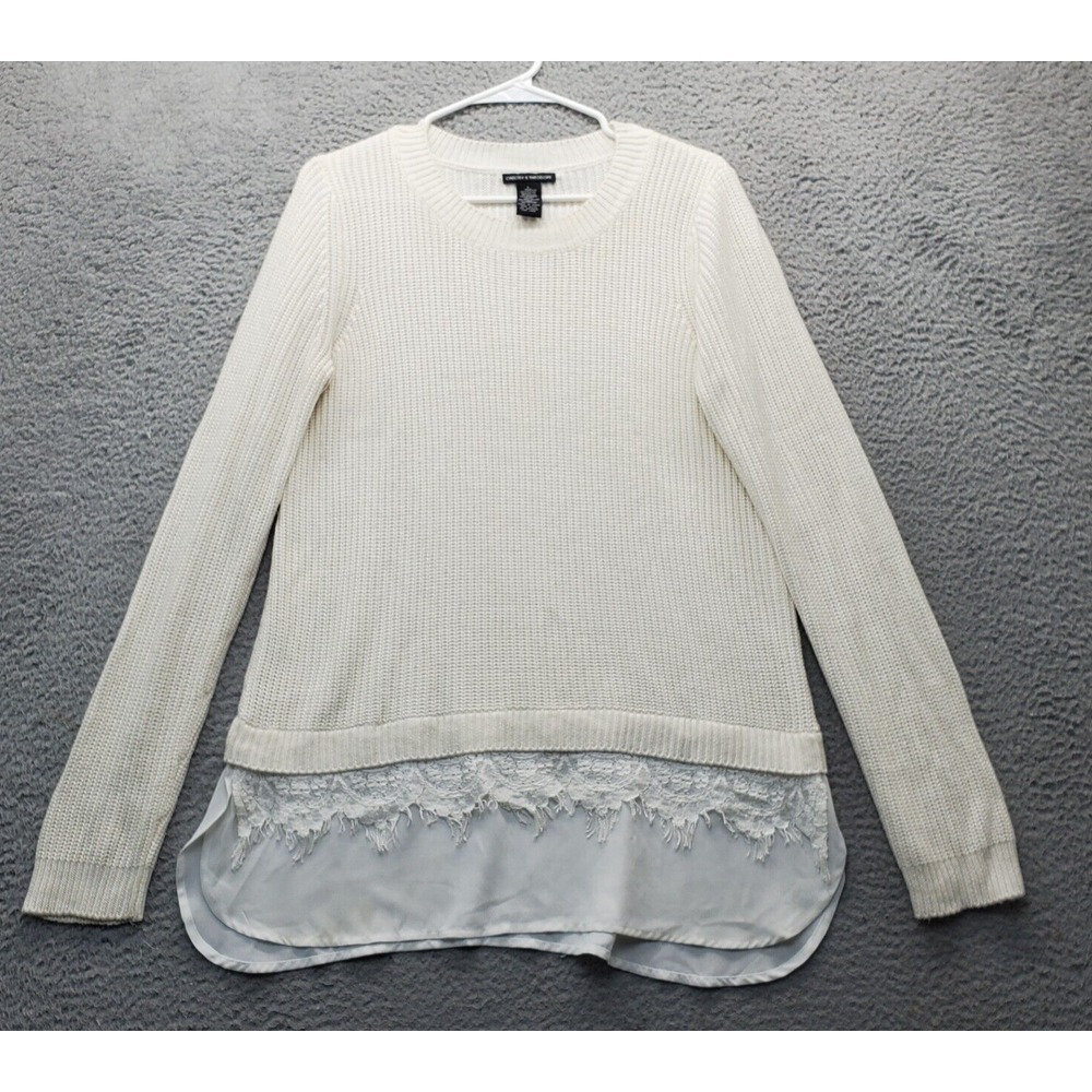 Chelsea & Theodore Sweater Women Large Multi Solid Side Slit Round Neck Pullover